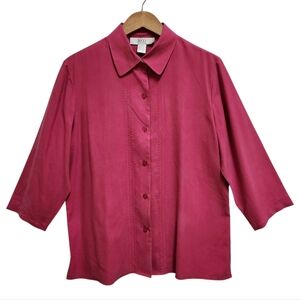 Vtg Nexx Shirt Womens L Pink Silk Button Front 3/4 Sleeve Stitching Detail Soft